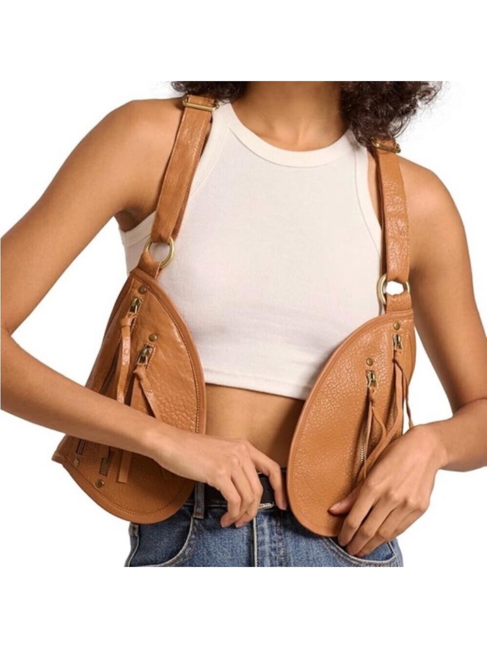 🆕Women Brown Genuine Leather with Pocket Steampunk Vest